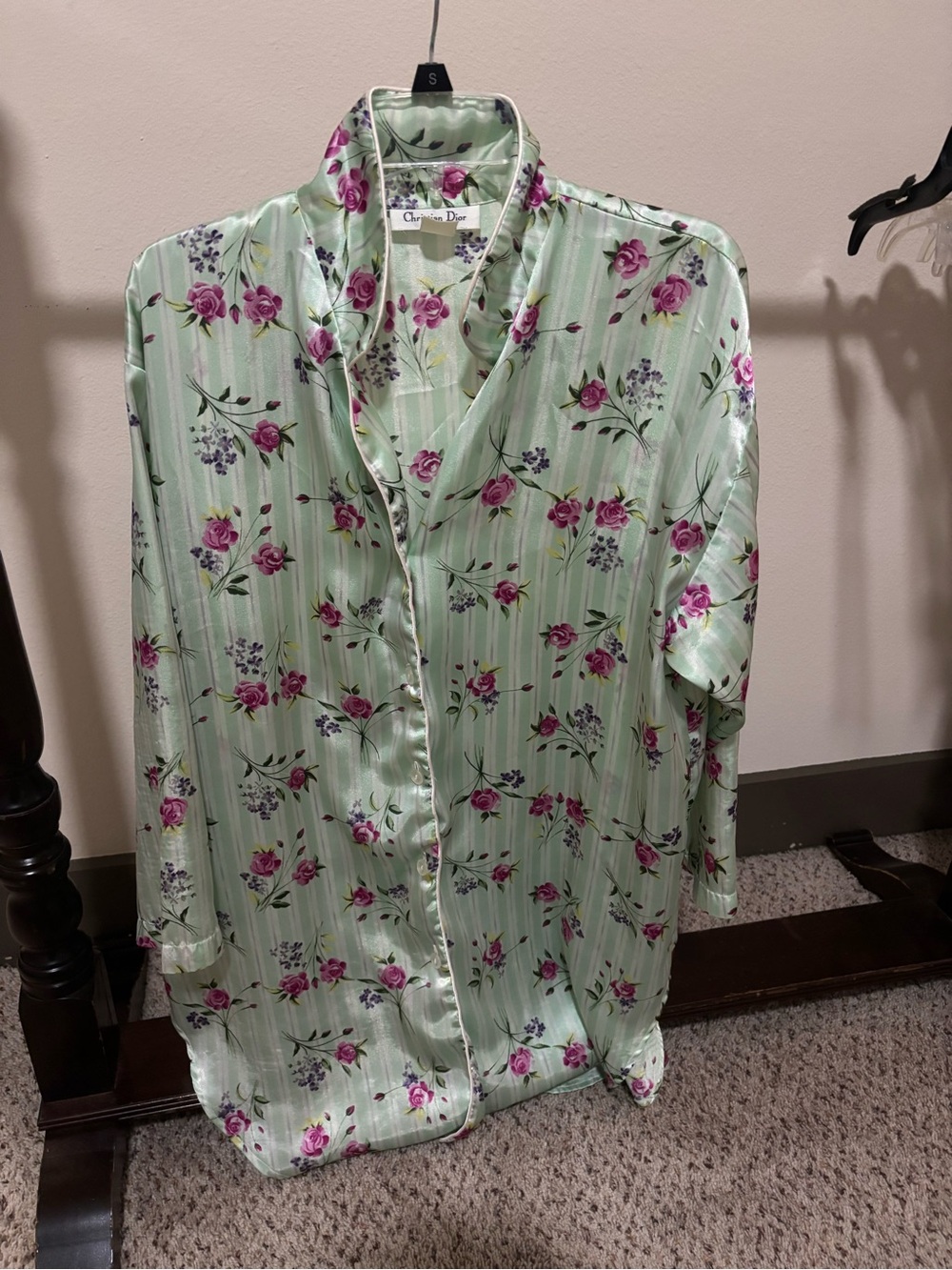 Christian Dior Pale Green Floral Silk Button-Down Dress